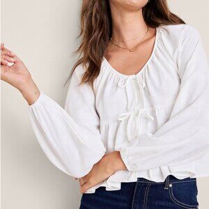 Francesca's white subtle floral long sleeve bows ruffle blouse, size S